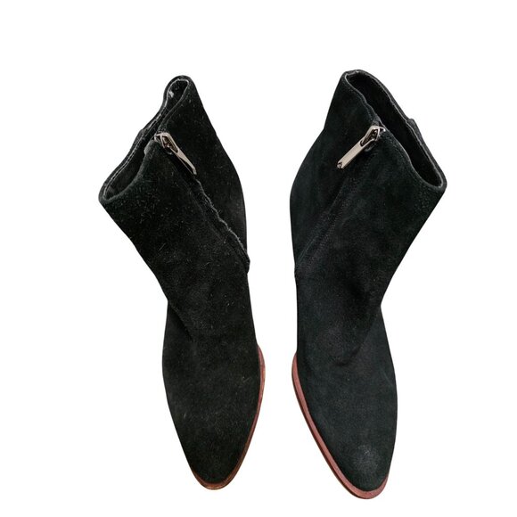 Sam Edelman Black Suede Ankle Boots Side Zippers & Stacked Heel Size 8 - Picture 1 of 10